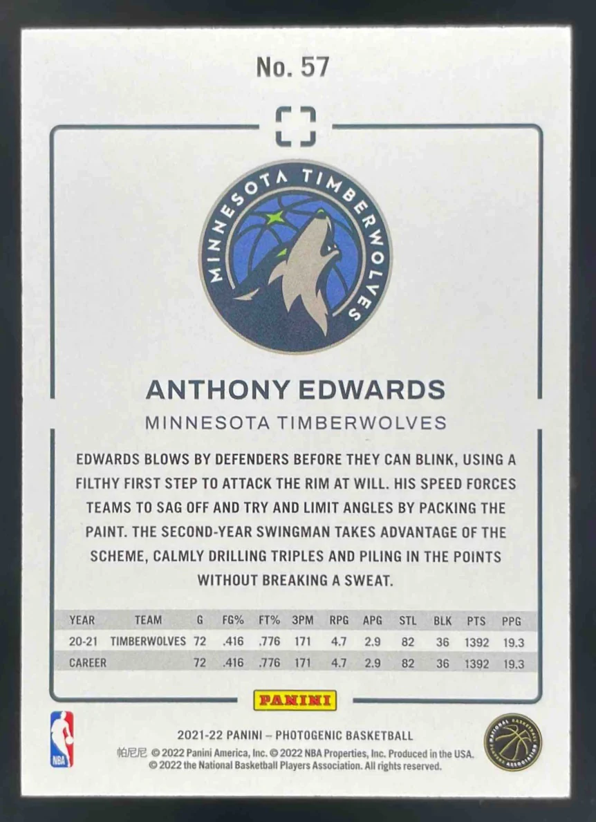 2021-22 Panini Photogenic #57 Anthony Edwards - Image 2