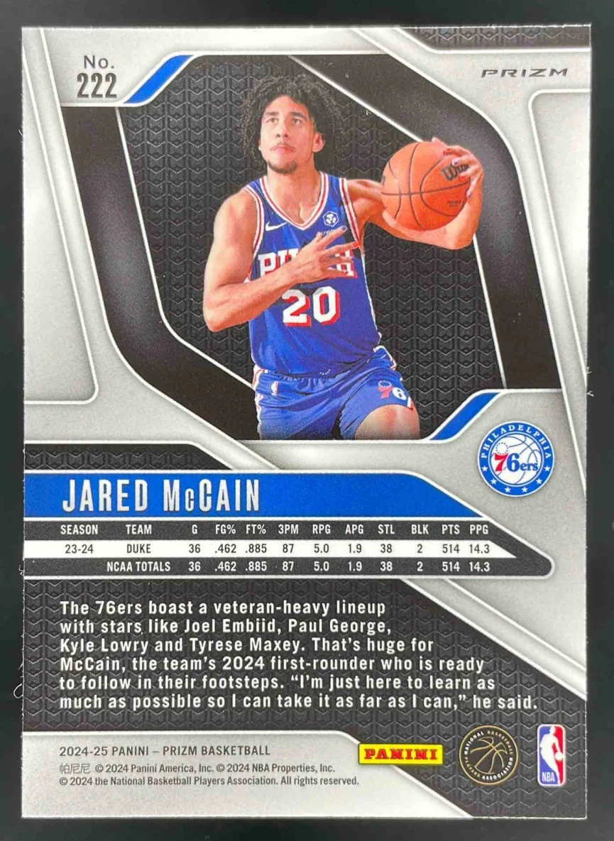 2024-25 Panini Prizm Silver Prizm #222 Jared McCain RC - Image 2