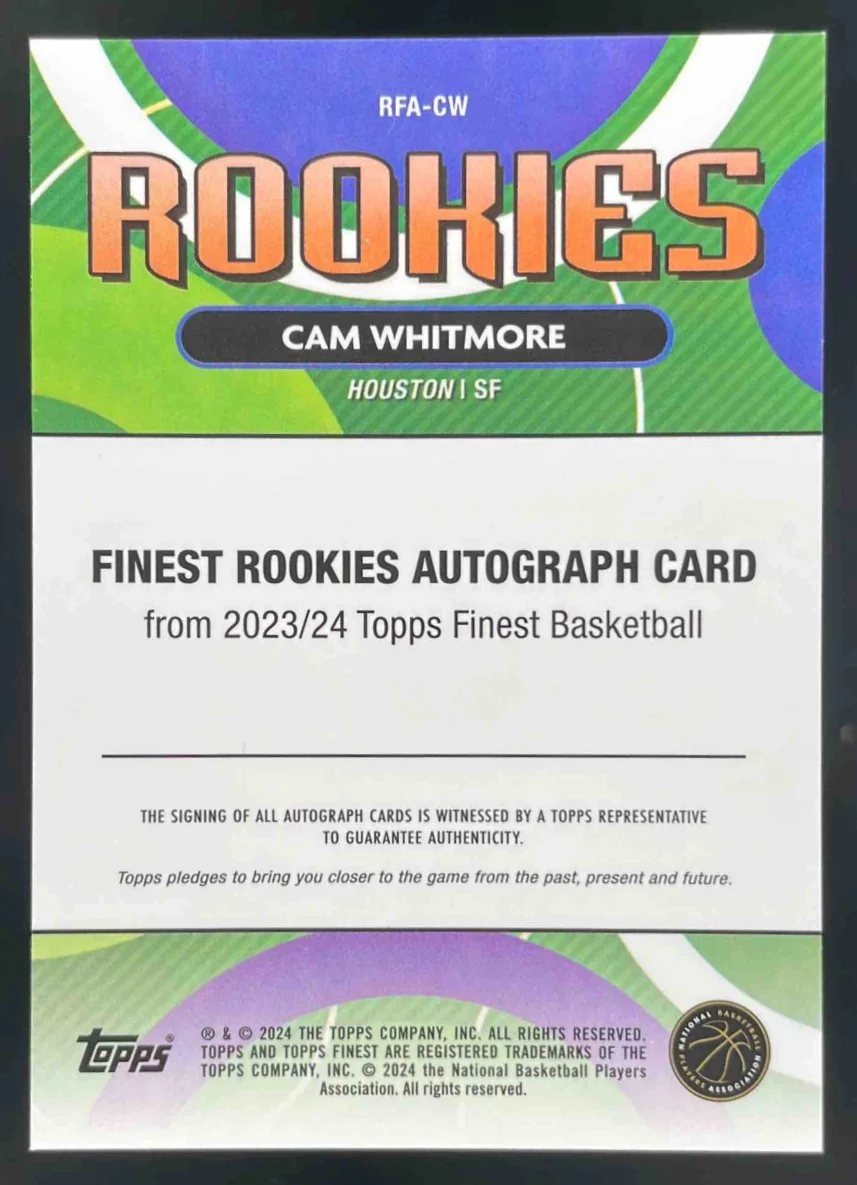 2023-24 Topps Finest Rookie Gold Refractor #RFA-CW Cam Whitmore RC Auto /50 - Image 2