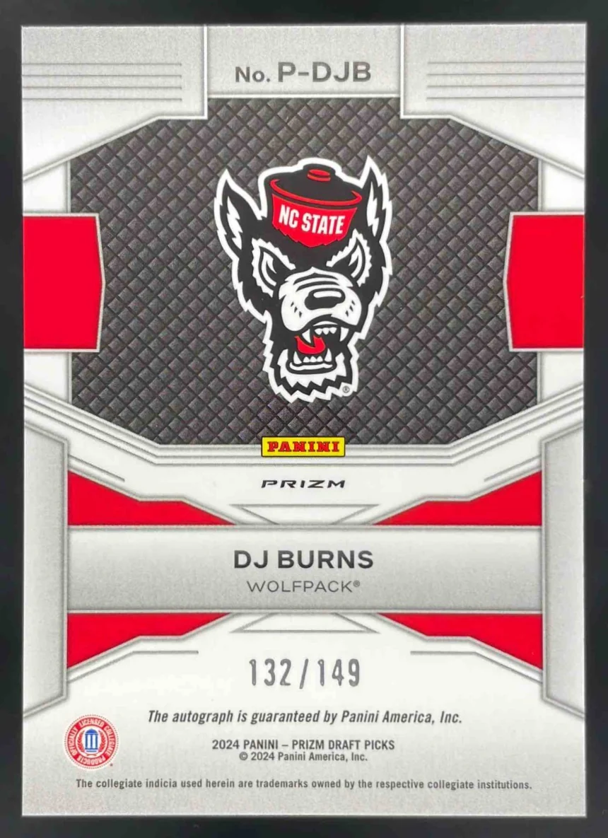 2024 Panini Prizm Draft Picks Collegiate Penmanship Blue DJ Burns RC Auto /149 - Image 2