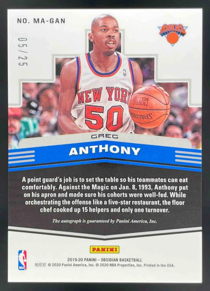 2019-20 Panini Obsidian Matrix Electric Etch Green #MA-GAN Greg Anthony Auto /25 - Image 2