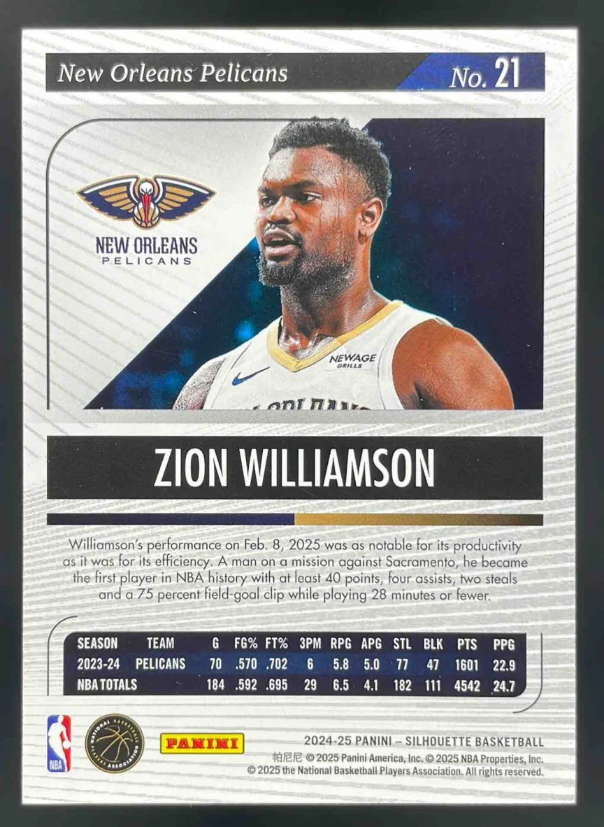 2024-25 Panini Silhouette Red #21 Zion Williamson /75 - Image 2