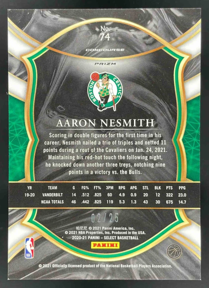 2020-21 Panini Select Blue Disco Prizms #74 Aaron Nesmith RC Concourse /25 - Image 2
