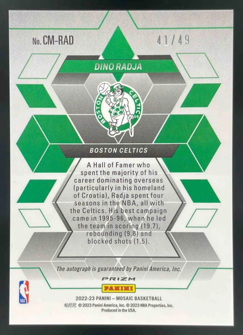 2022-23 Panini Mosaic Collage Mosaic Blue #CM-RAD Dino Radja Autograph Auto /49 - Image 2