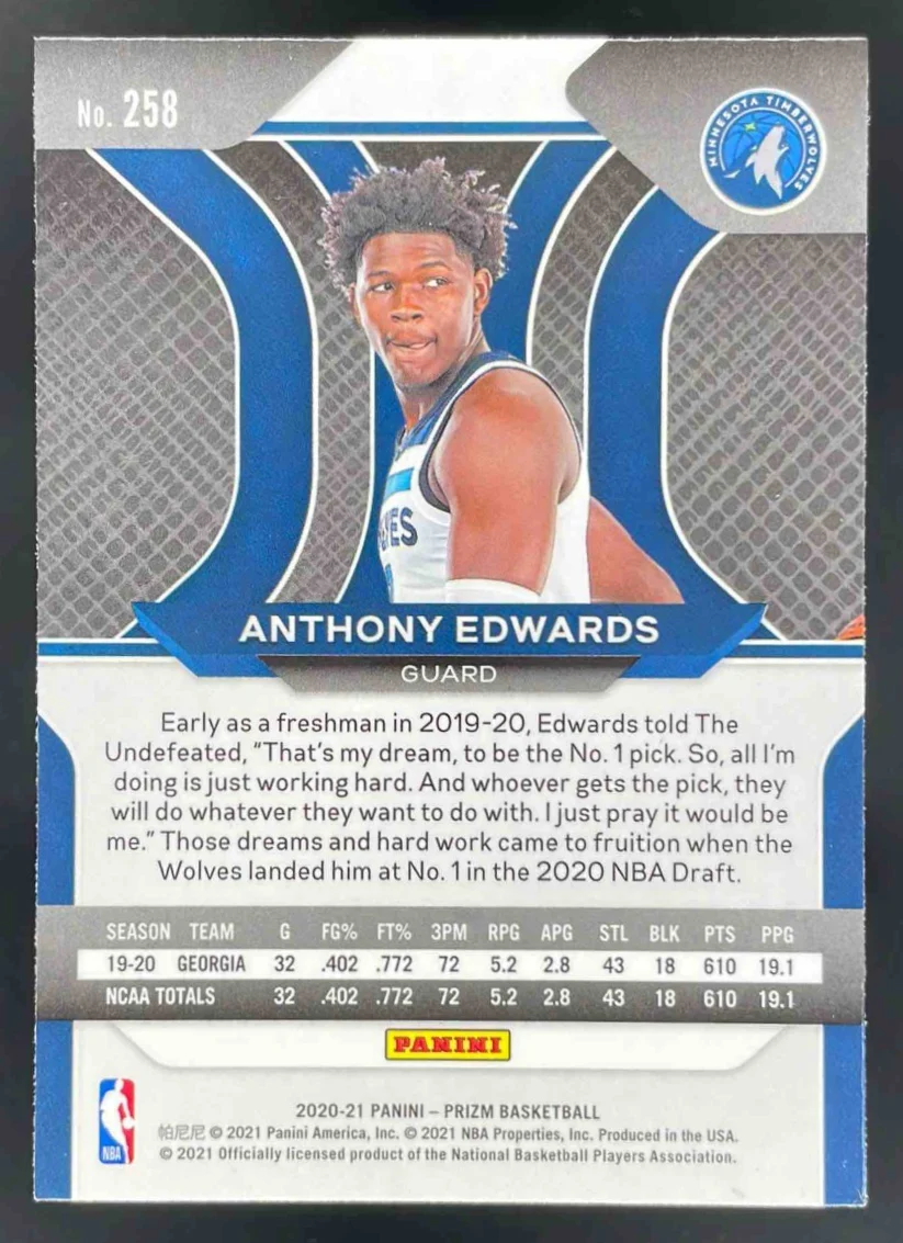 2020-21 Panini Prizm #258 Anthony Edwards RC - Image 2