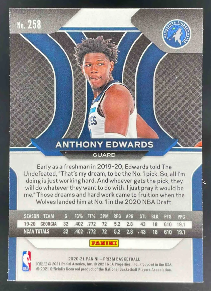 2020-21 Panini Prizm #258 Anthony Edwards RC - Image 2