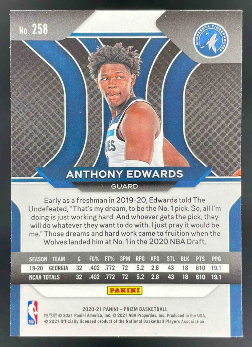 2020-21 Panini Prizm #258 Anthony Edwards RC - Image 2