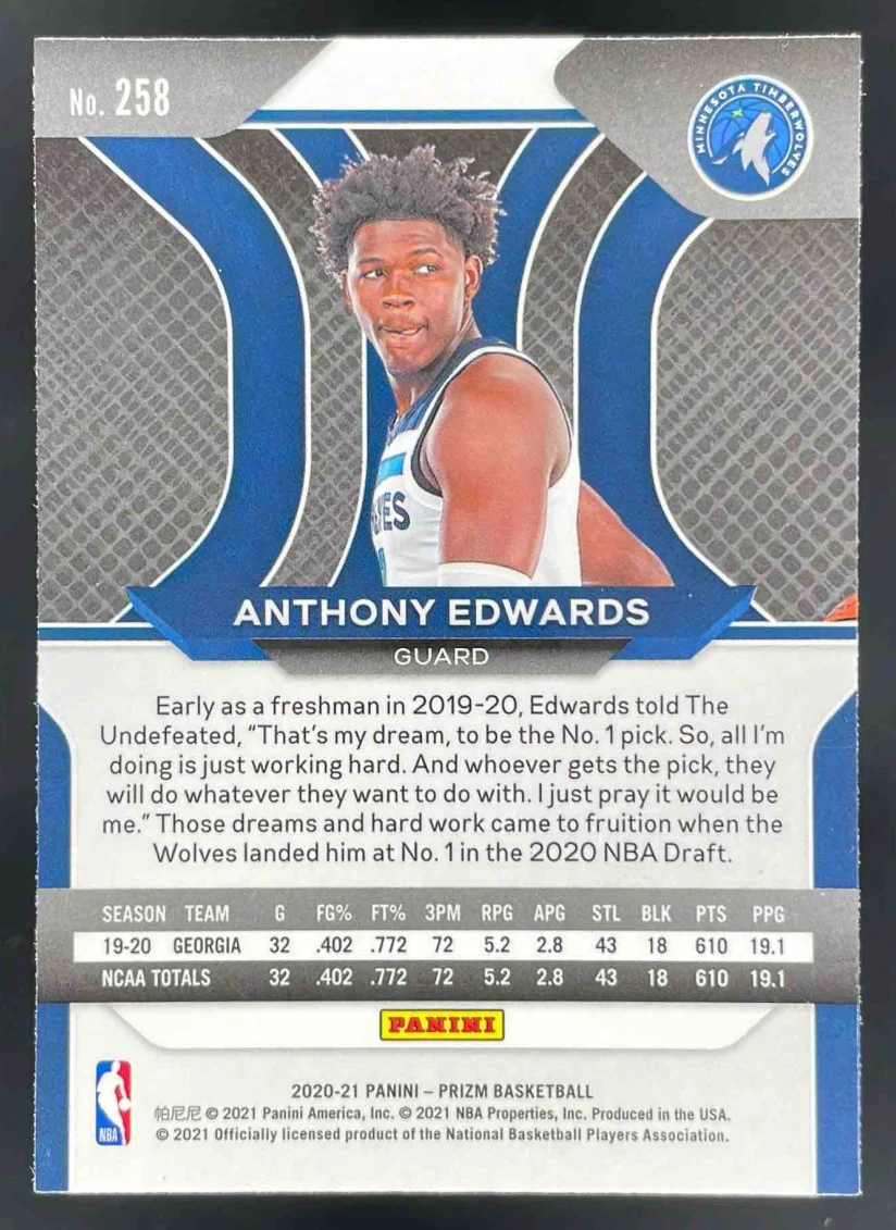 2020-21 Panini Prizm #258 Anthony Edwards RC - Image 2