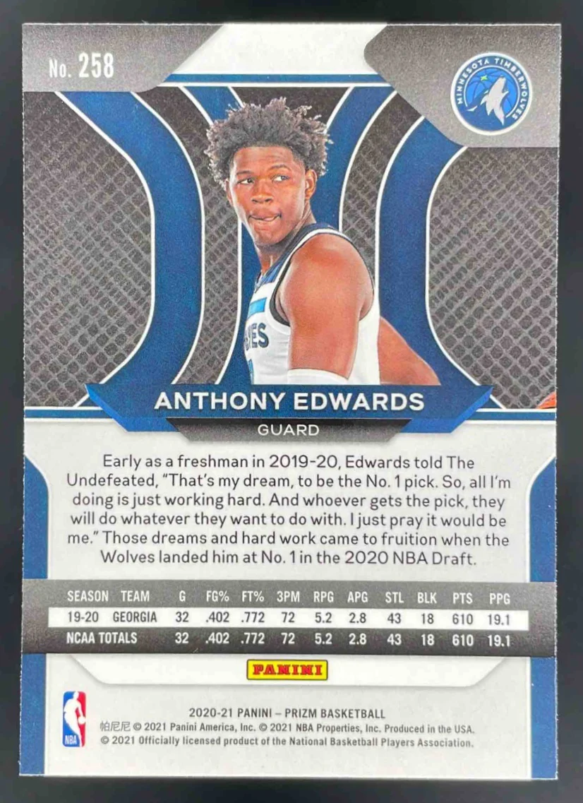 2020-21 Panini Prizm #258 Anthony Edwards RC - Image 2