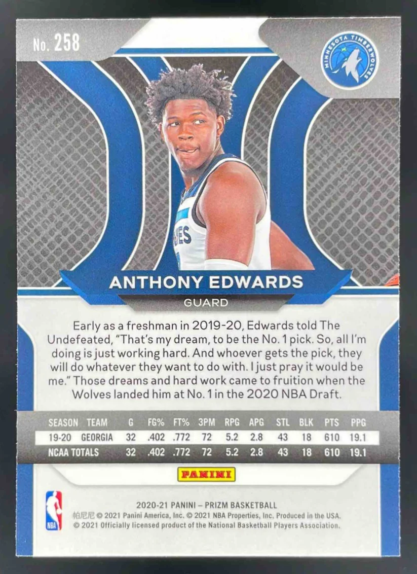 2020-21 Panini Prizm #258 Anthony Edwards RC - Image 2