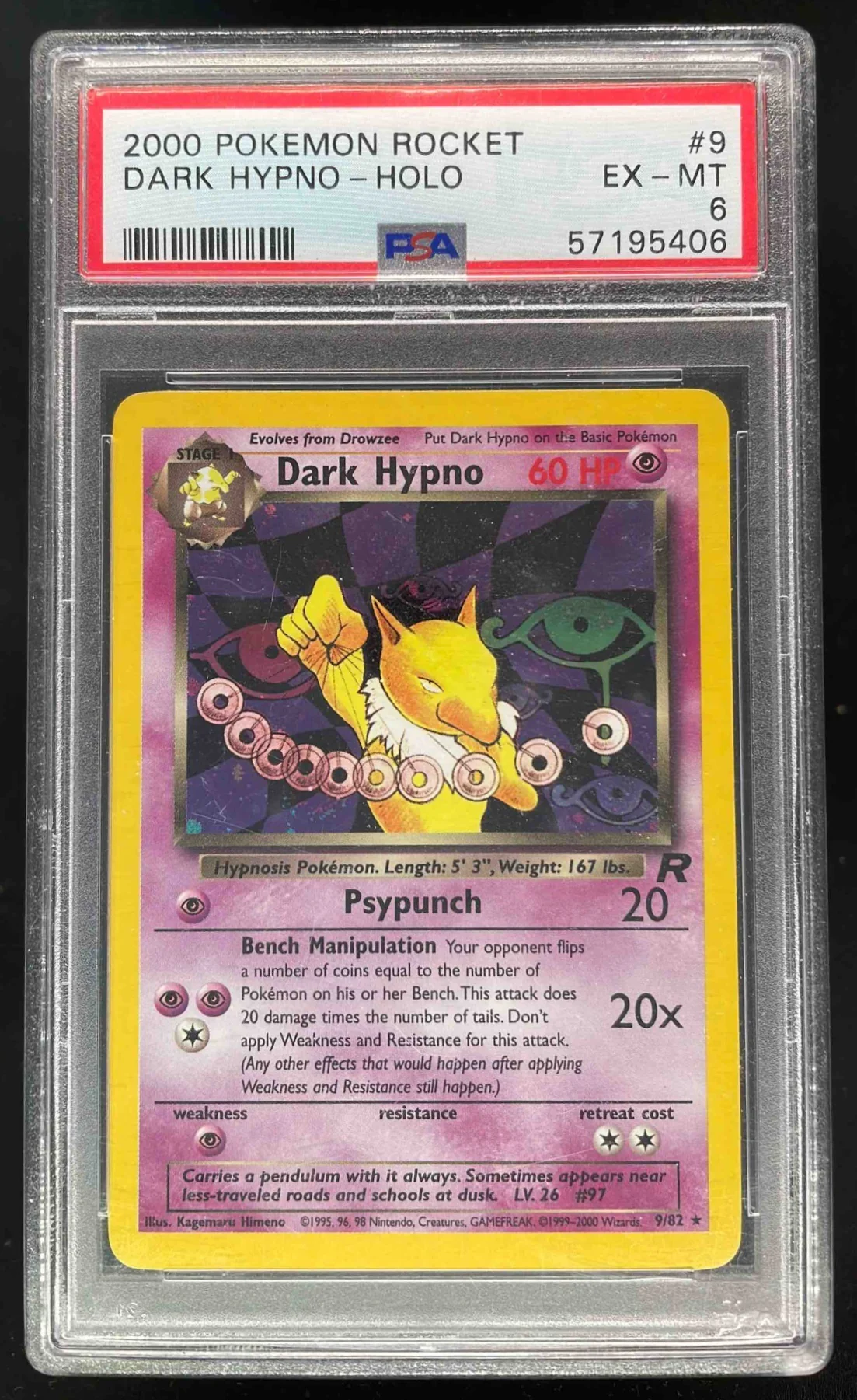2000 Pokemon Team Rocket #9/82 Dark Hypno Holo PSA 6
