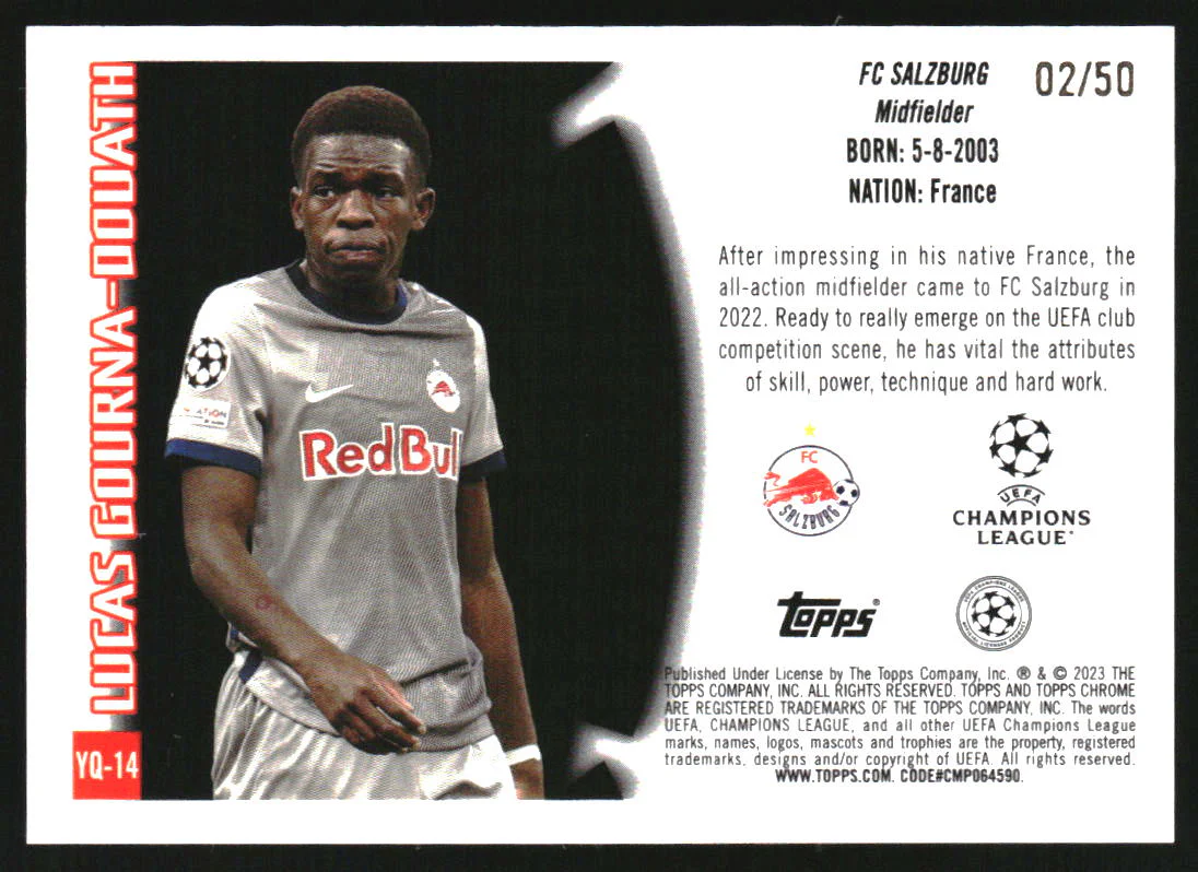 2022 Topps Chrome UEFA Club Youthquake Gold  Lucas Gourna-Douath RC /50 - Image 2
