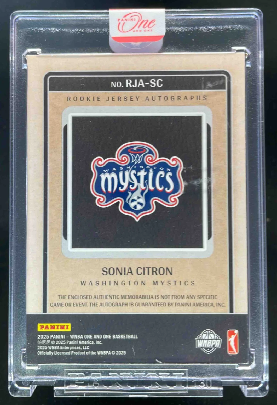 2025 Panini One and One WNBA Rookie Jersey Blue #7 Sonia Citron RC Auto /49 - Image 2