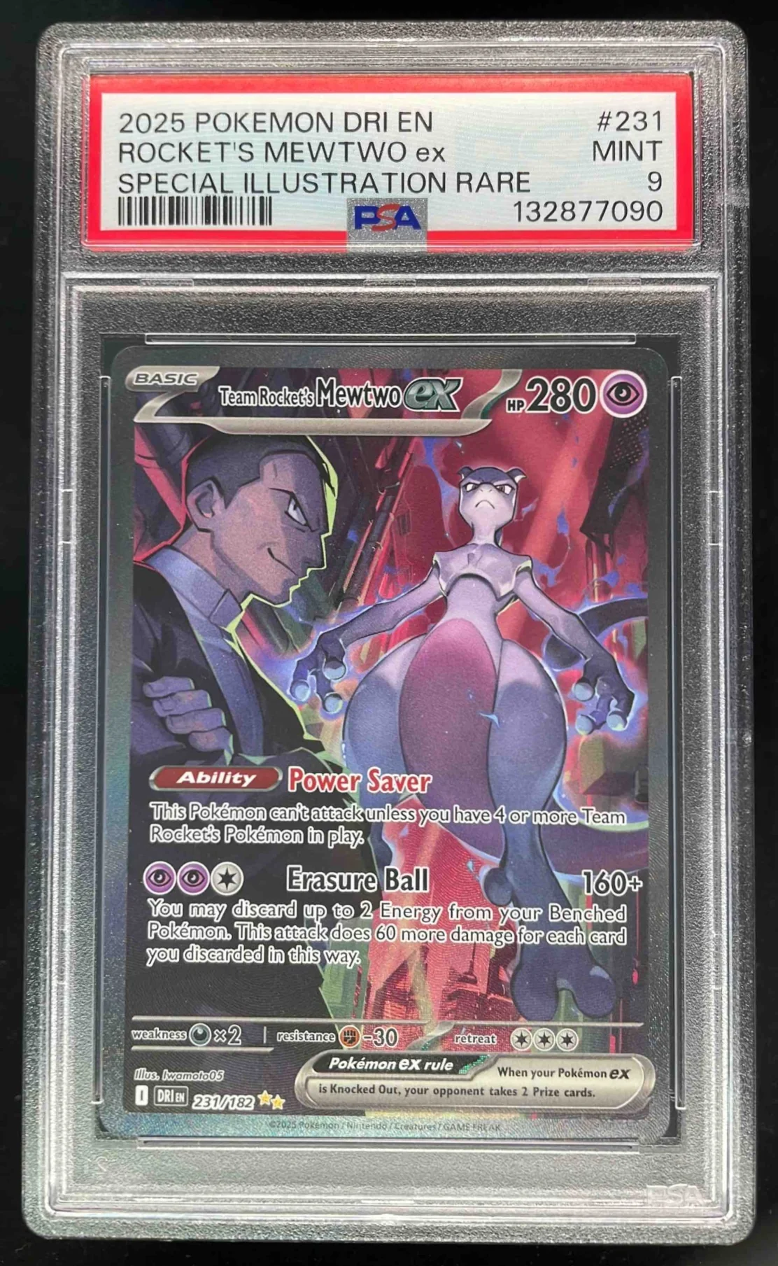 2025 Pokemon Destined Rivals #231/182 Team Rocket's Mewtwo ex PSA 9