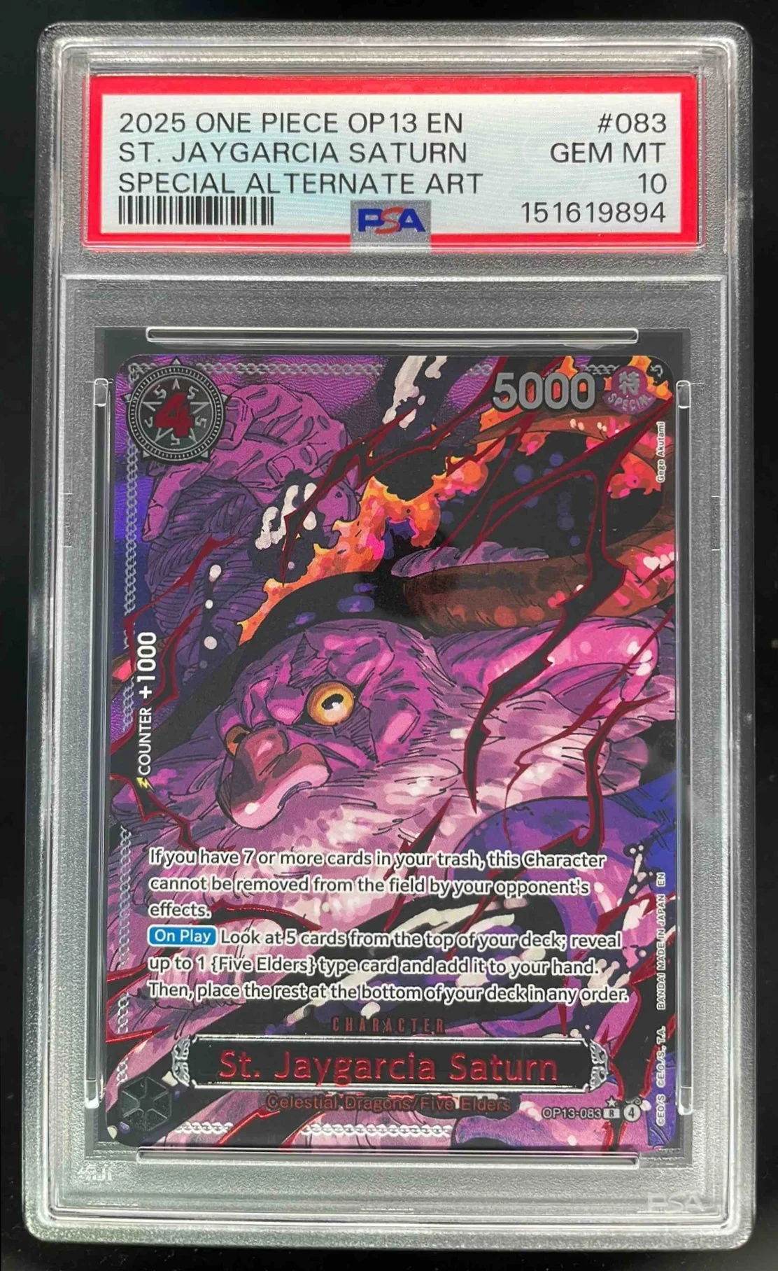 2025 One Piece OP13 EN #083 St. Jaygarcia Saturn Special Altnerate Art PSA 10