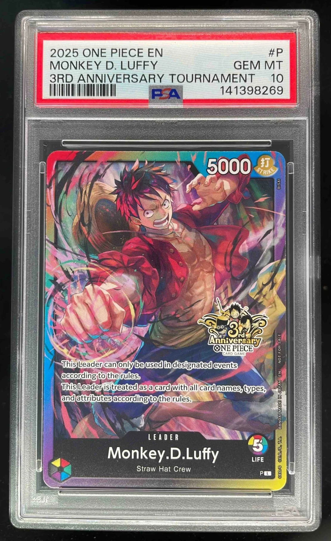 2025 One Piece EN 3rd Anniversary Tournament #P Monkey D Luffy PSA 10