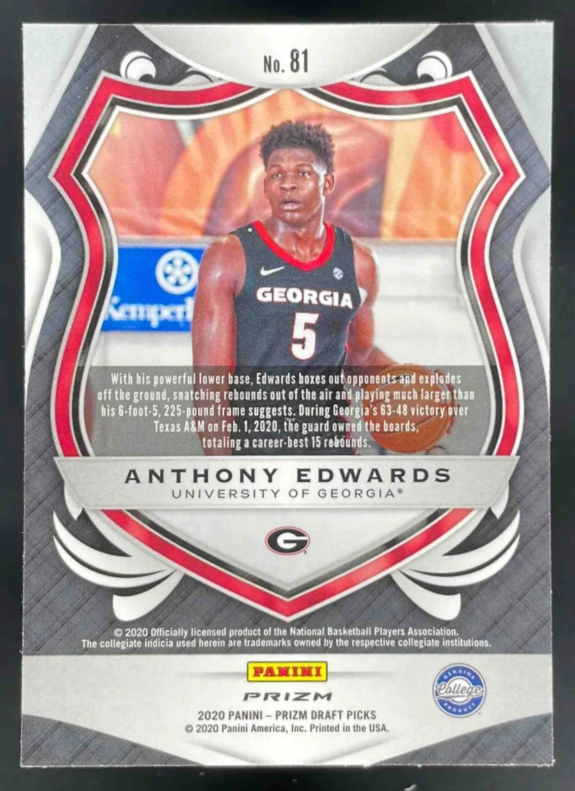 2020 Panini Prizm Draft Picks Collegiate Red Ice #81 Anthony Edwards Crusade RC - Image 2