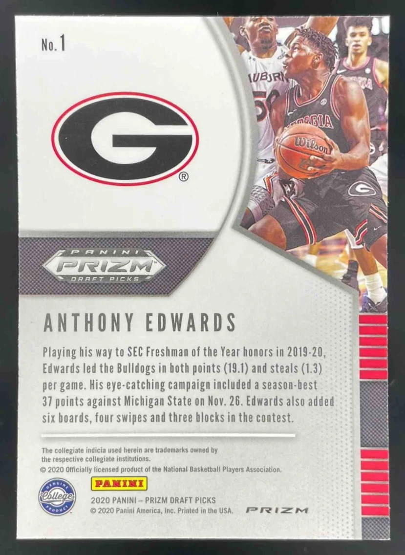 2020-21 Panini Prizm Draft Picks Collegiate Silver Prizm #1 Anthony Edwards RC - Image 2
