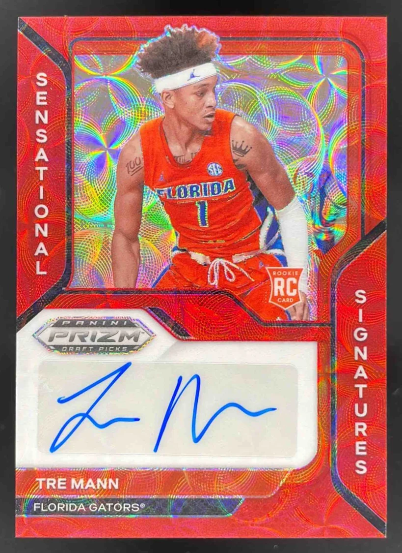 2021-22 Panini Prizm Draft Picks Sensational Choice Red Tre Mann RC Auto /88
