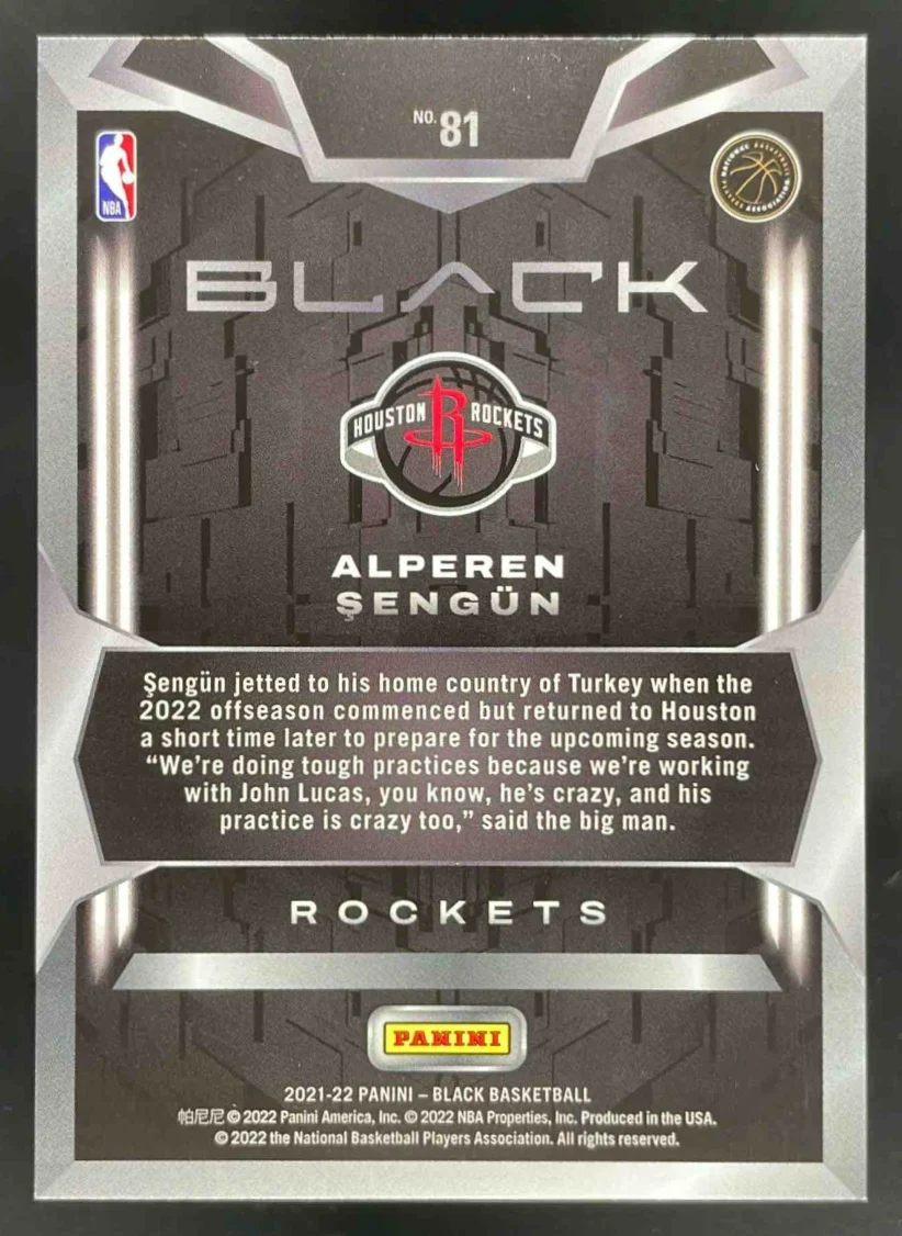 2021-22 Panini Black Silver #81 Alperen Sengun RC /75 - Image 2