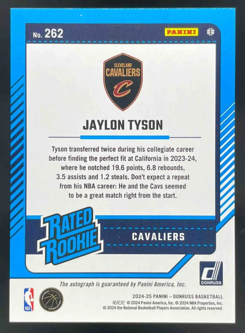 2024-25 Panini Donruss Rated Rookies Choice #262 Jaylon Tyson Rated Rookie Auto - Image 2