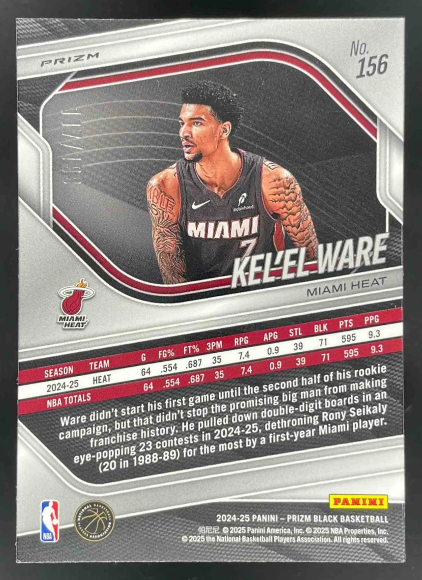 2024-25 Panini Prizm Black Blue Prizms #156 Kel'el Ware RC /199 - Image 2