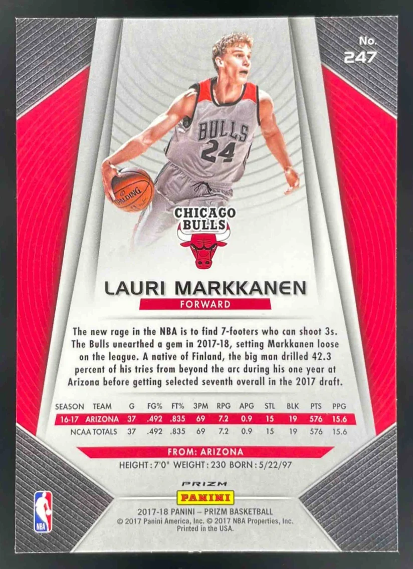 2017-18 Panini Prizm Prizms Ruby Wave #247 Lauri Markkanen RC - Image 2
