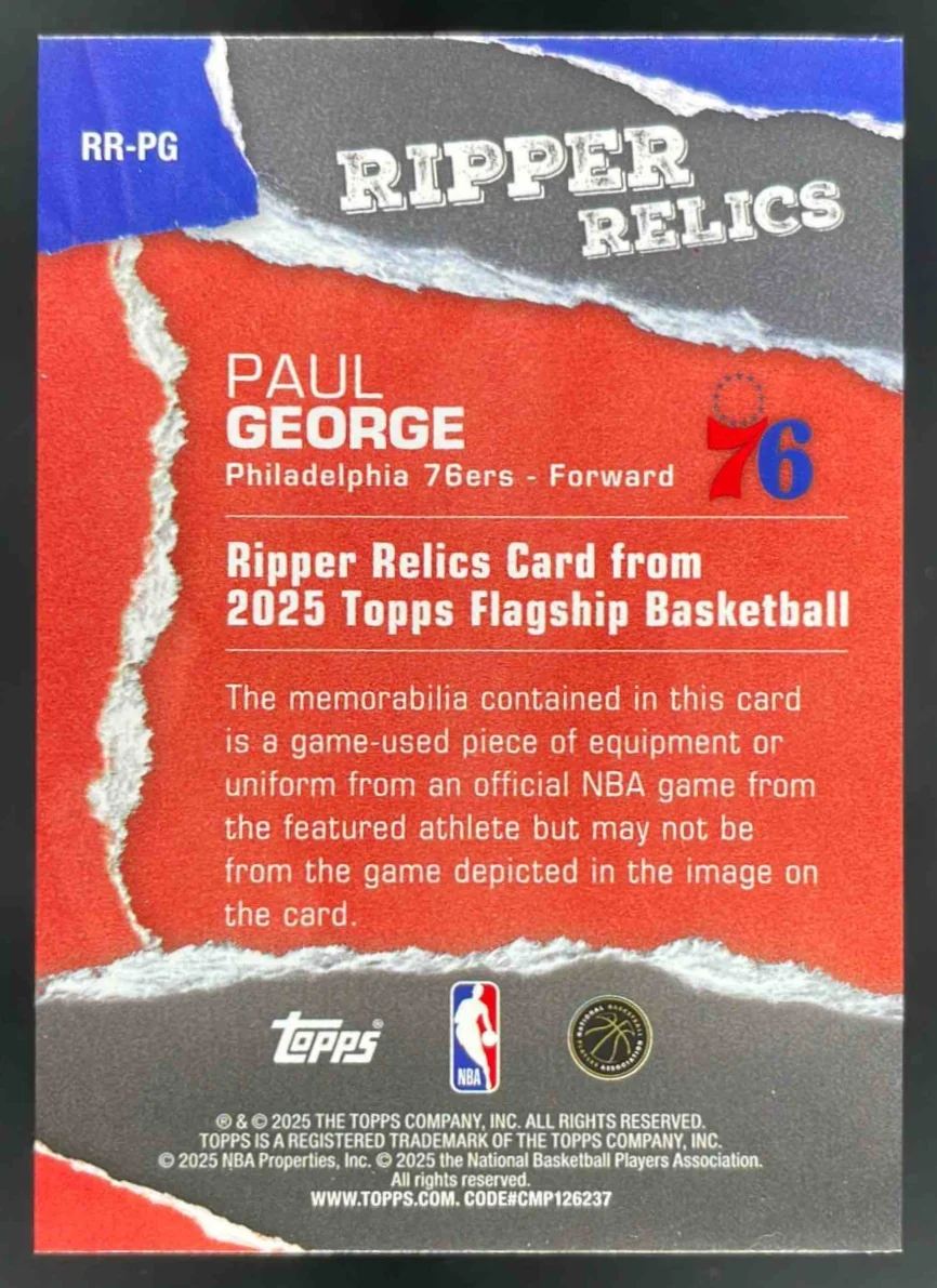 2025-26 Topps Retail Ripper Relic Surge #RR-PG Paul George /99 - Image 2