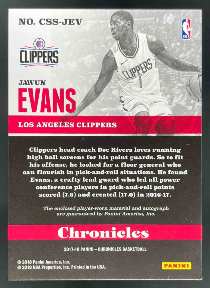 2017 Chronicles Signature Swatches Gold #JEV Jawun Evans Autograph RC Auto /10 - Image 2
