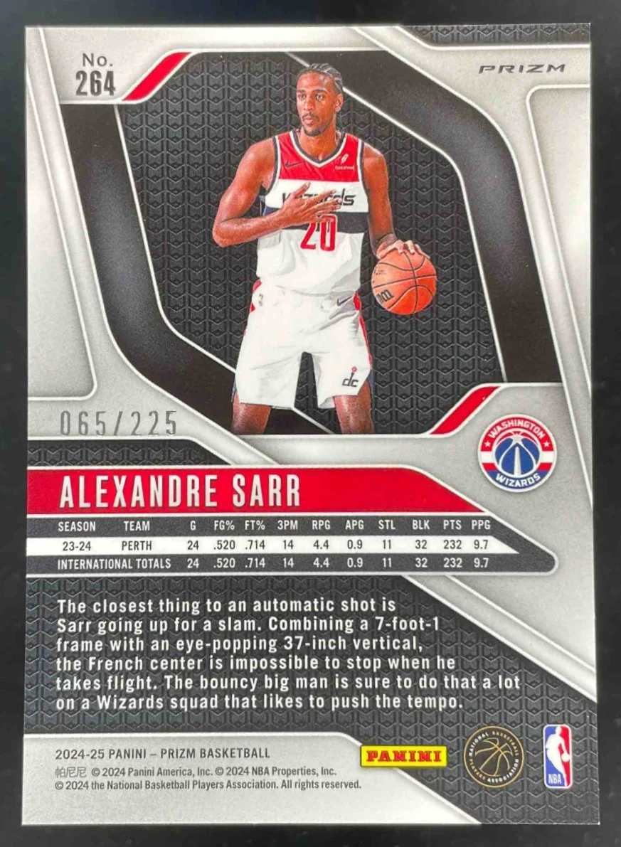 2024-25 Panini Prizm Basketball Prizm #264 Alexandre Sarr RC /225 - Image 2