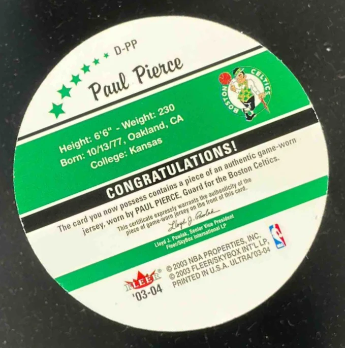 2003-04 Fleer Ultra Roundball Discs Game Used #D-PP Paul Pierce MEM - Image 2