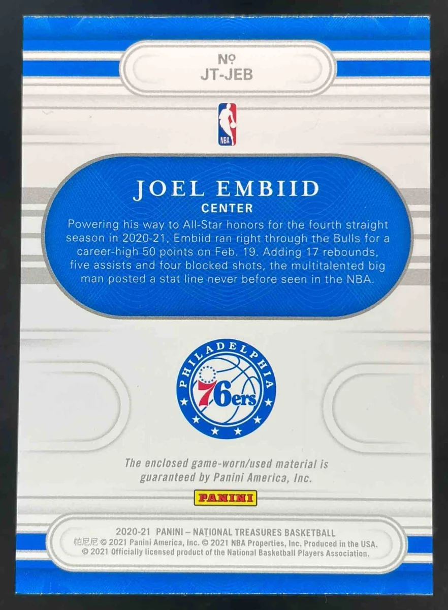 2020-21 Panini National Treasures Jersey Treasures #JT-JEB Joel Embiid /99 - Image 2