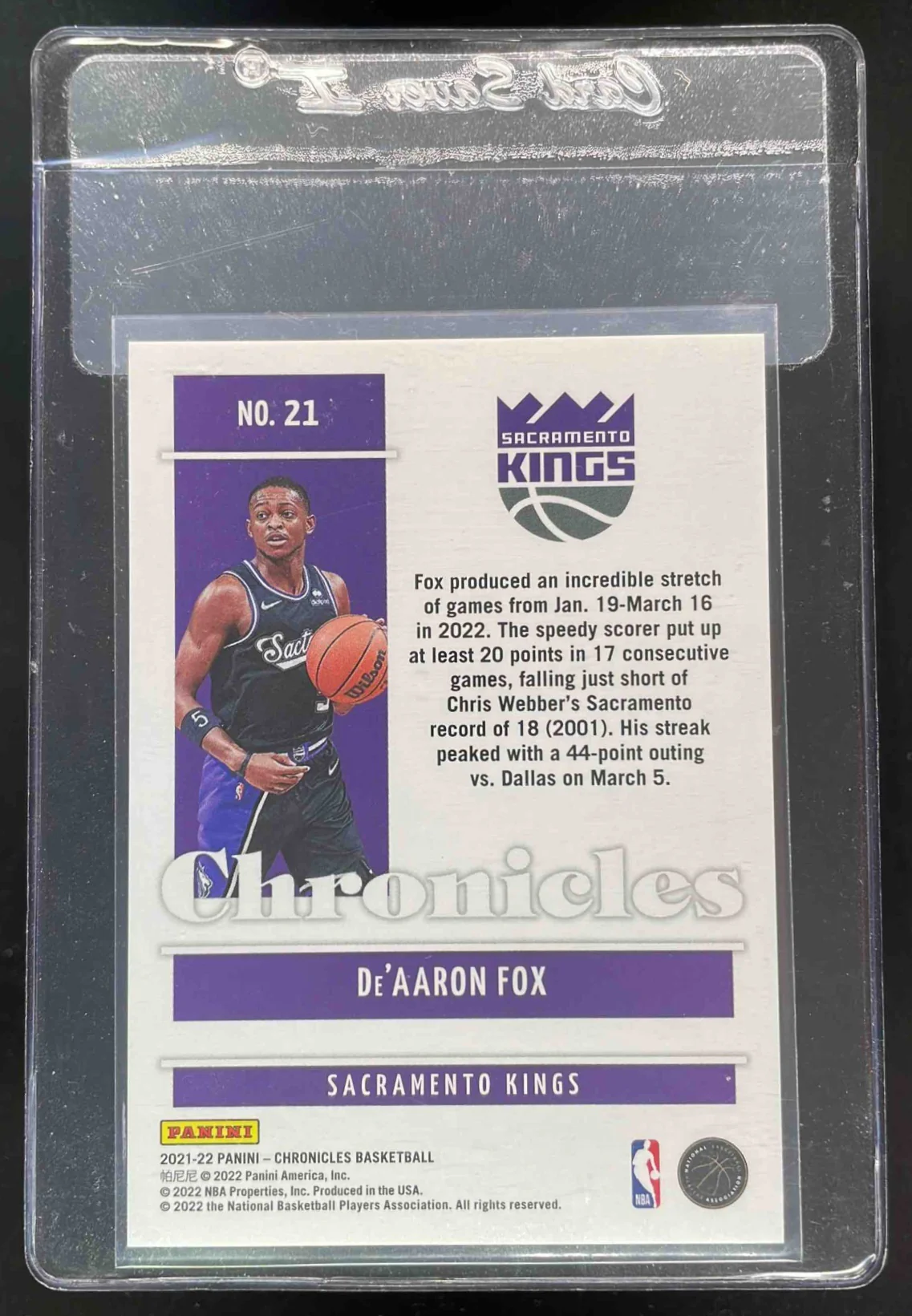 2021-22 Panini Chronicles Gold #21 De'Aaron Fox /10 MBA Authentic - Image 2
