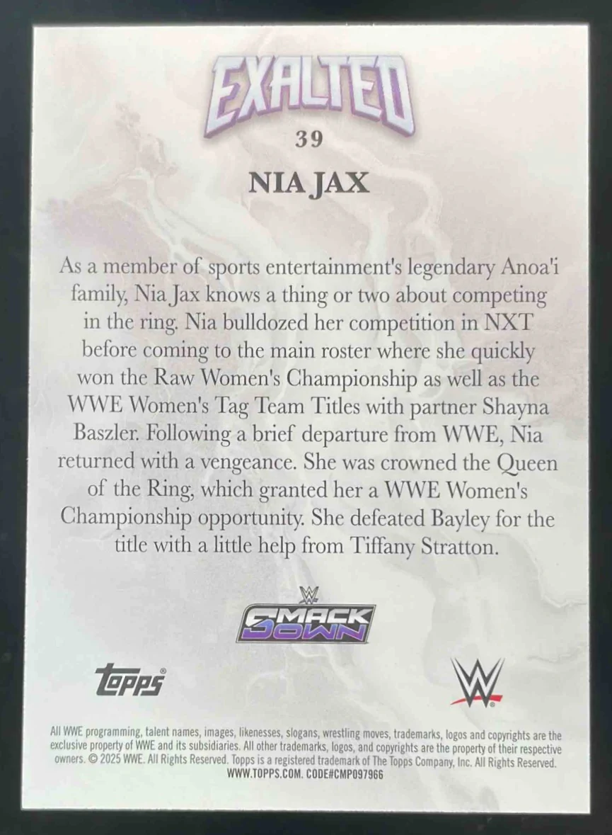 2025 Topps Exalted Black #39 Nia Jax 1/1 - Image 2
