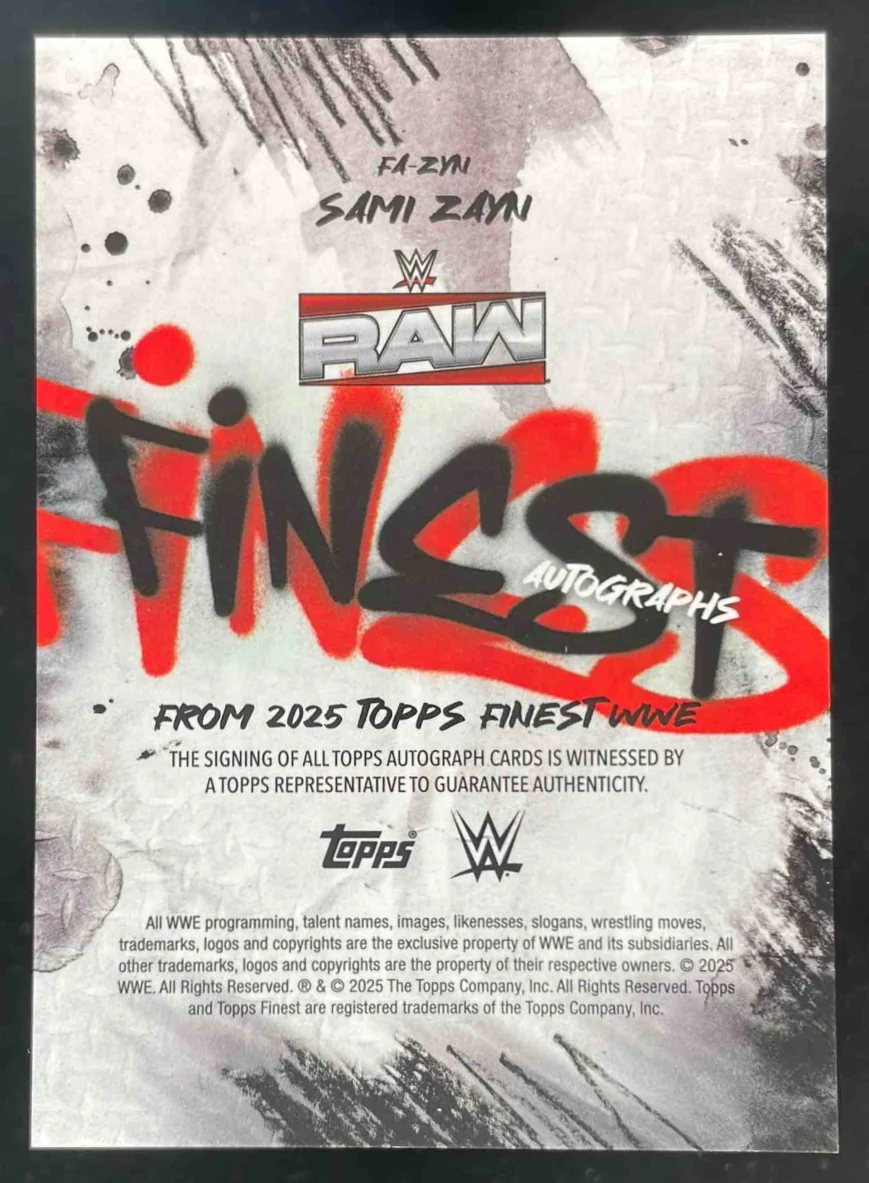 2025 Topps Finest WWE Finest Autographs Red Refractor #FA-ZYN Sami Zayn Auto /5 - Image 2