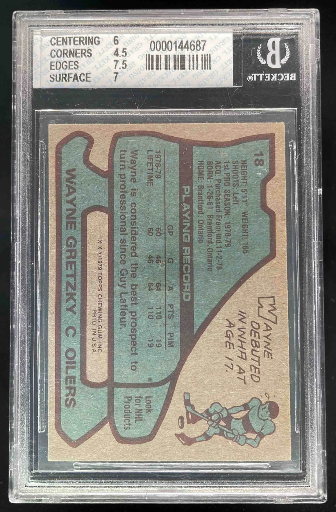 1979-80 Topps #18 Wayne Gretzky RC Rookie BGS 5 - Image 2