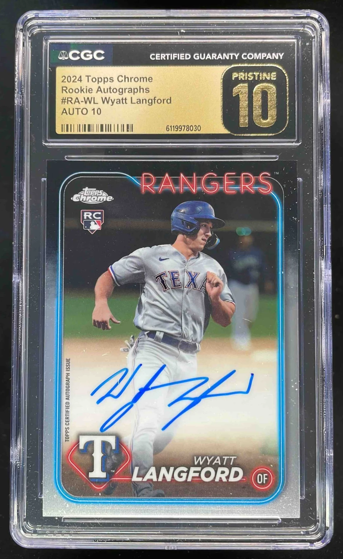 2024 Topps Chrome Rookie Autographs #RA-WL Wyatt Langford RC Auto CGC 10