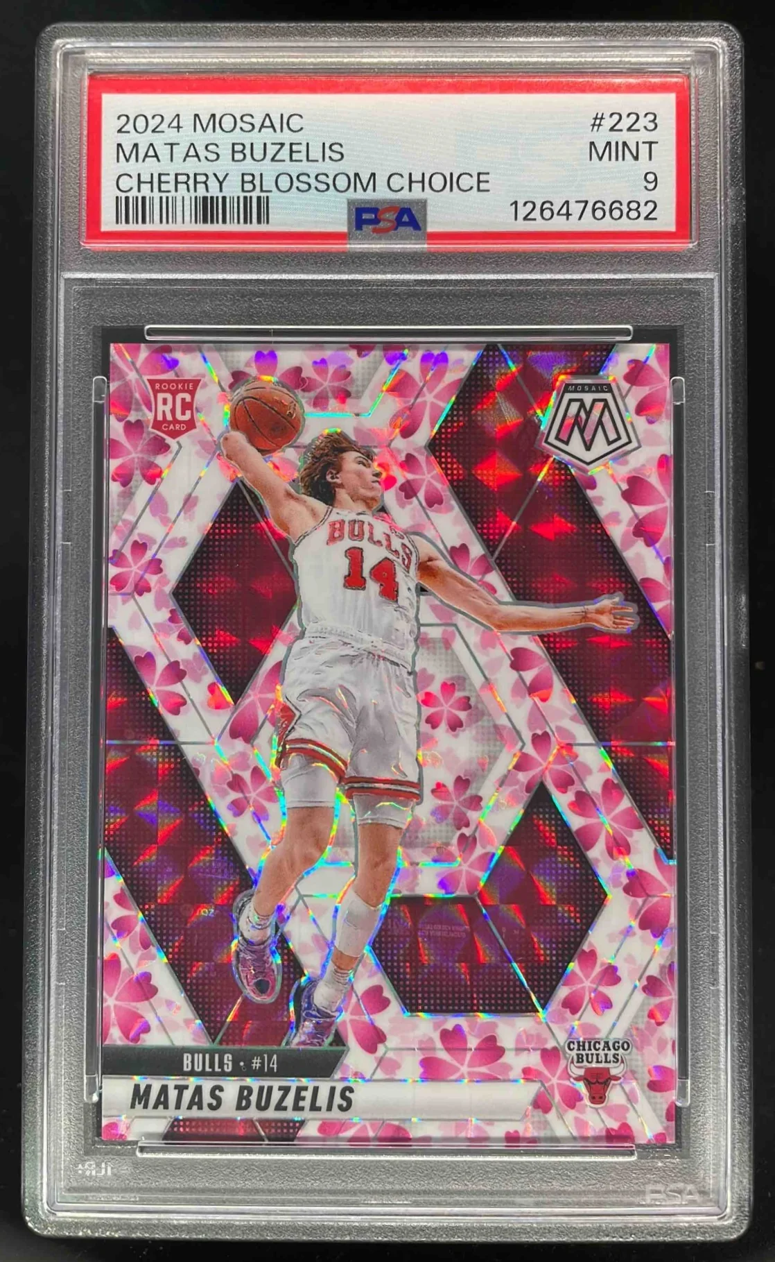 2024 Panini Mosaic Choice Cherry Blossom Mosaic #223 Matas Buzelis RC /20 PSA 9