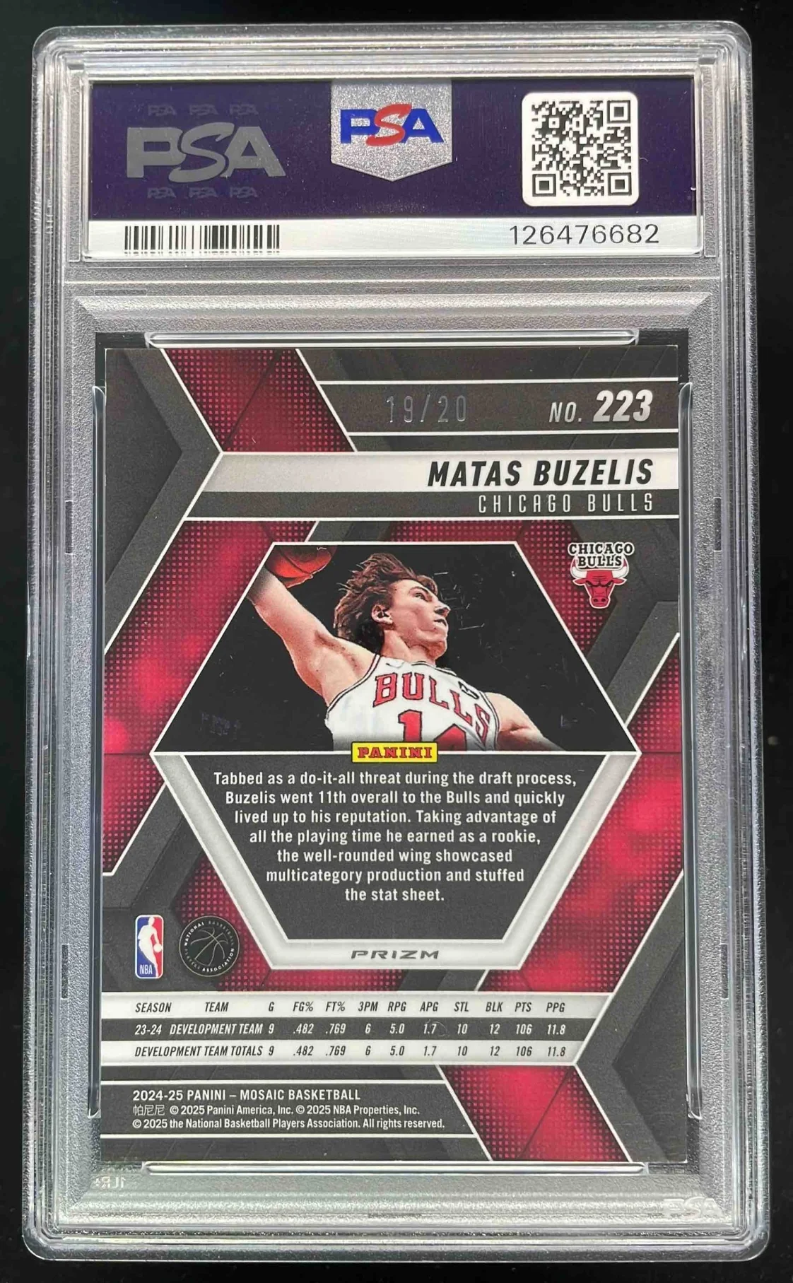 2024 Panini Mosaic Choice Cherry Blossom Mosaic #223 Matas Buzelis RC /20 PSA 9 - Image 2