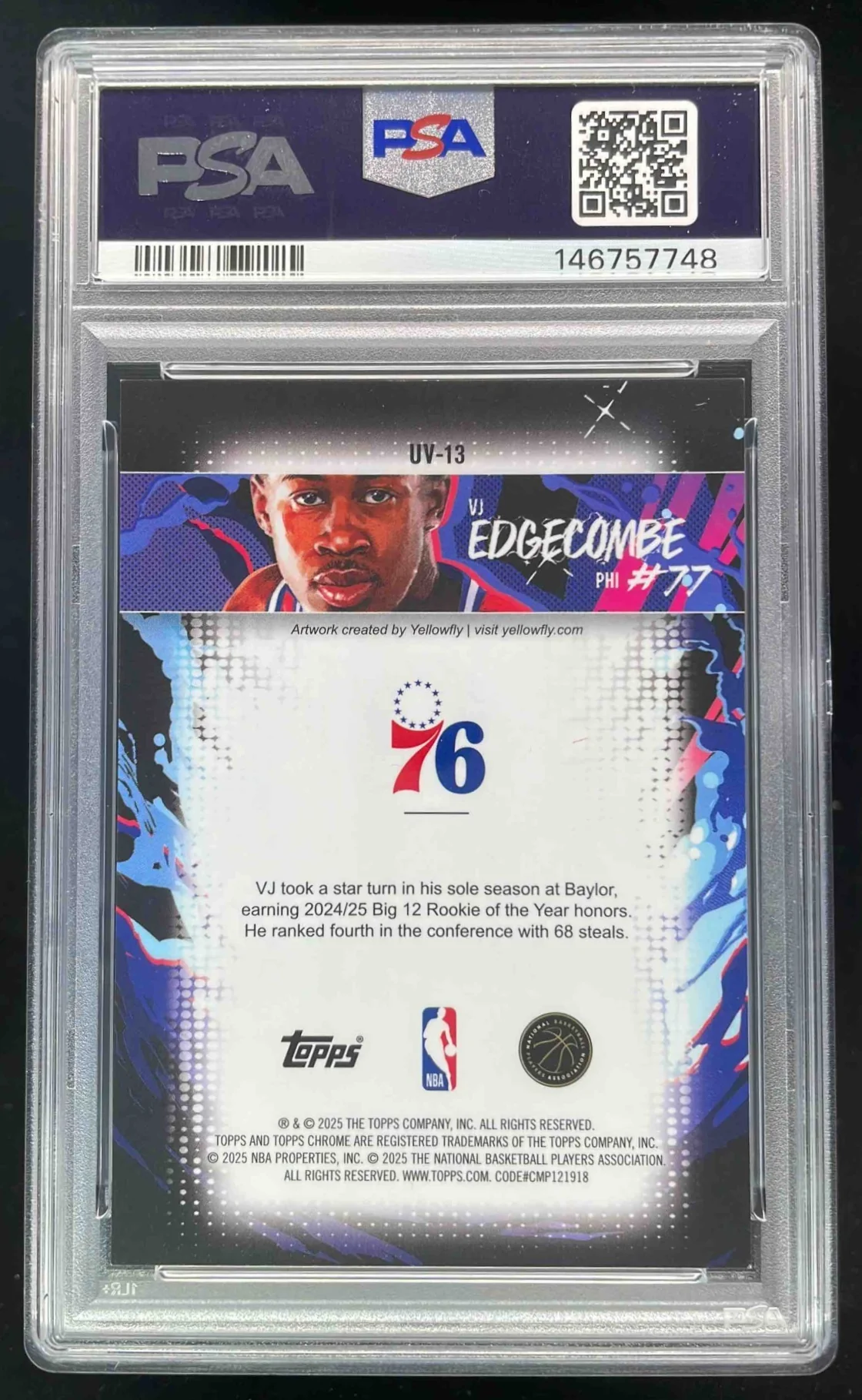 2025-26 Topps Chrome Ultra Violet All-Star #UV-13 VJ Edgecombe RC SSP PSA 9 - Image 2