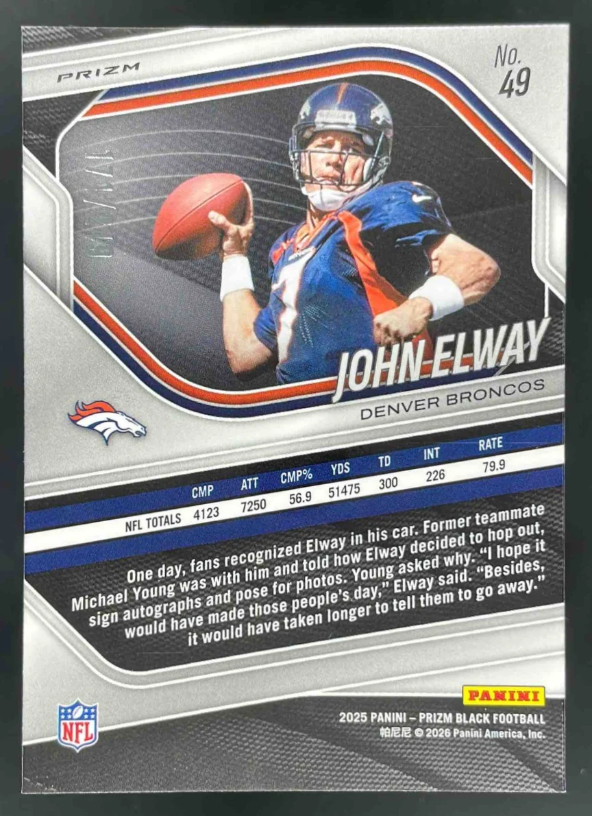 2025 Panini Prizm Black Skewed Prizm #49 John Elway /249 - Image 2