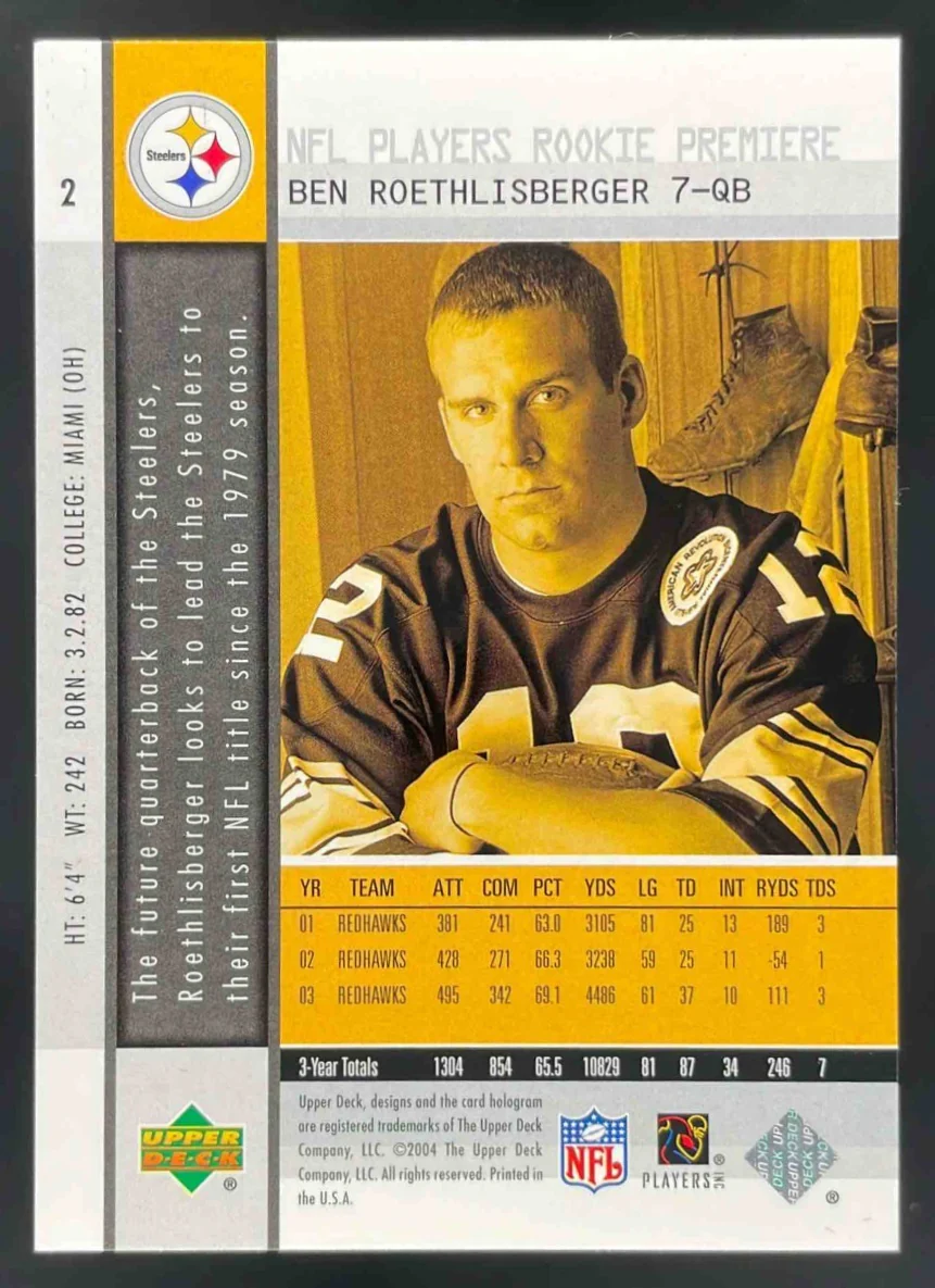 2004 Upper Deck Rookie Premiere Box Set #2 Ben Roethlisberger RC - Image 2