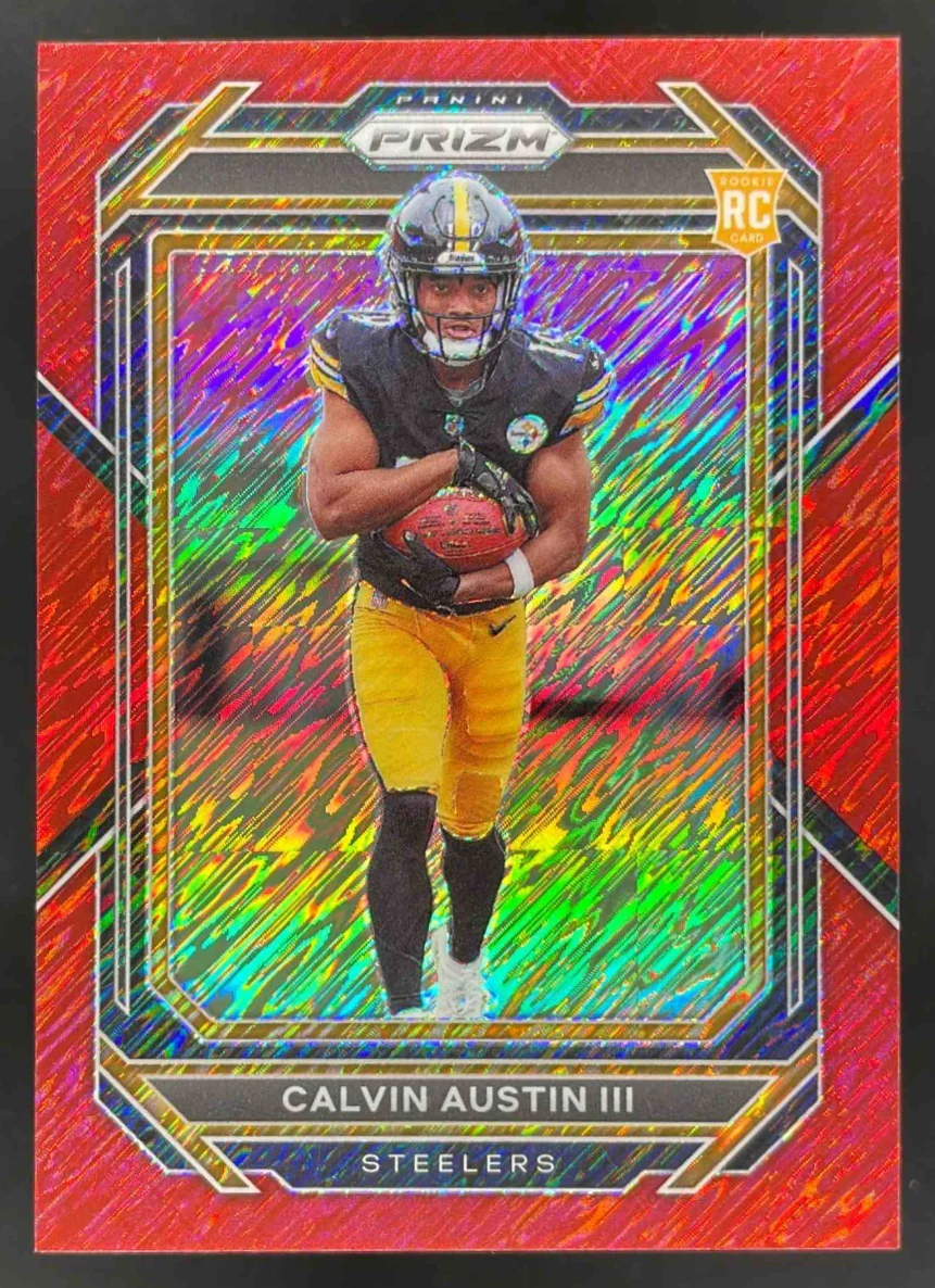 2022 Panini Prizm Red Shimmer #338 Calvin Austin III RC /35