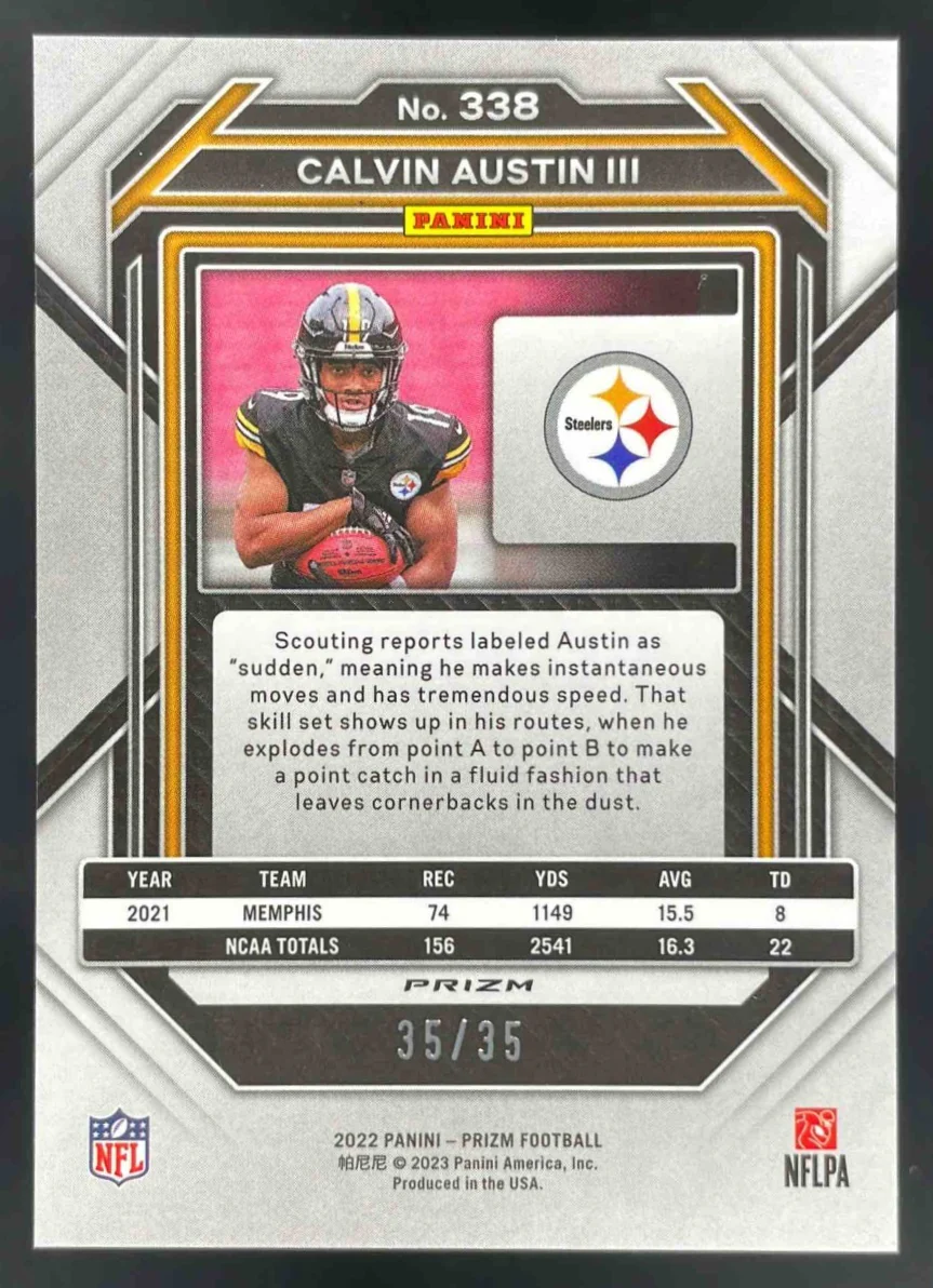 2022 Panini Prizm Red Shimmer #338 Calvin Austin III RC /35 - Image 2