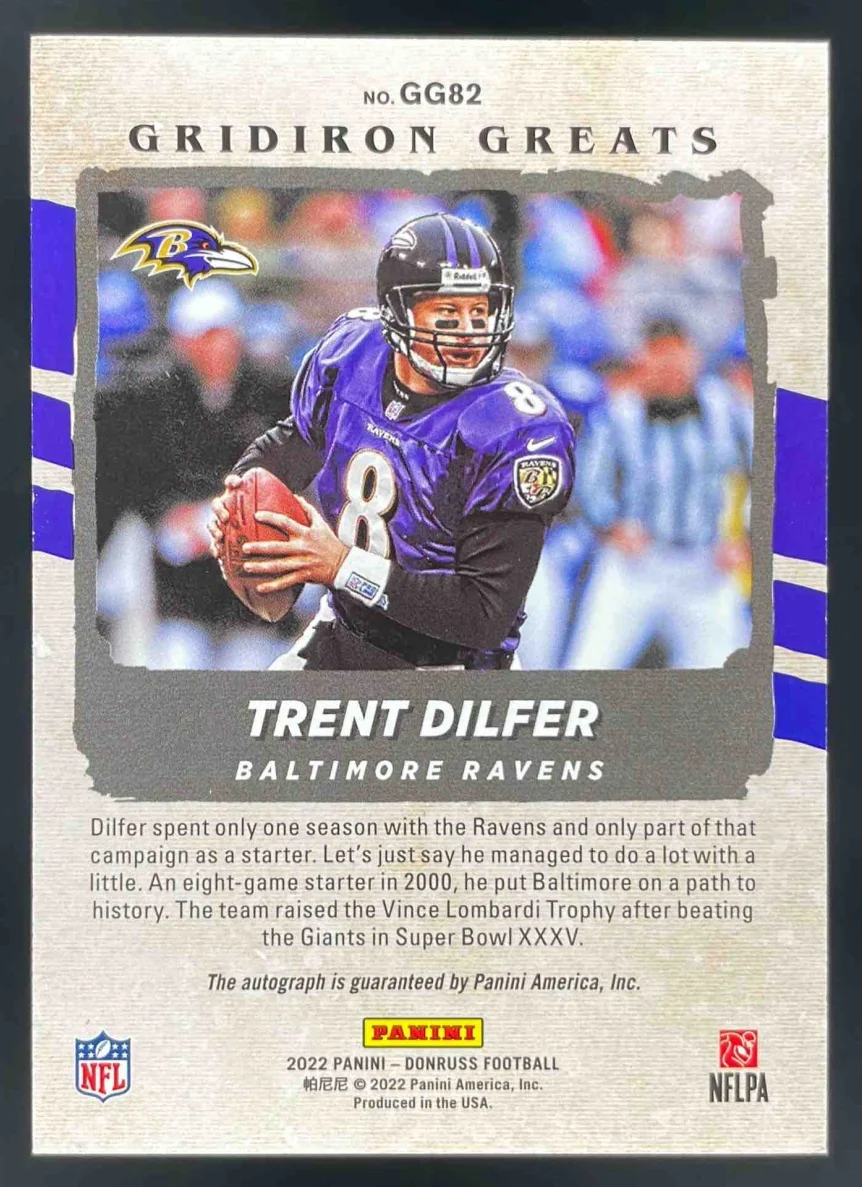 2023 Panini Legacy Gridiron Greats #GG82 Trent Dilfer Auto - Image 2