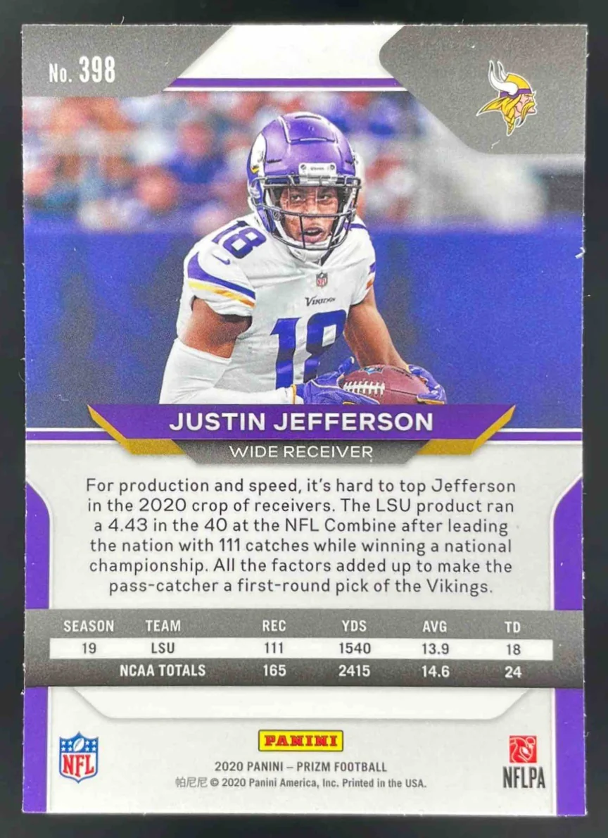 2020 Panini Prizm #398 Justin Jefferson RC - Image 2