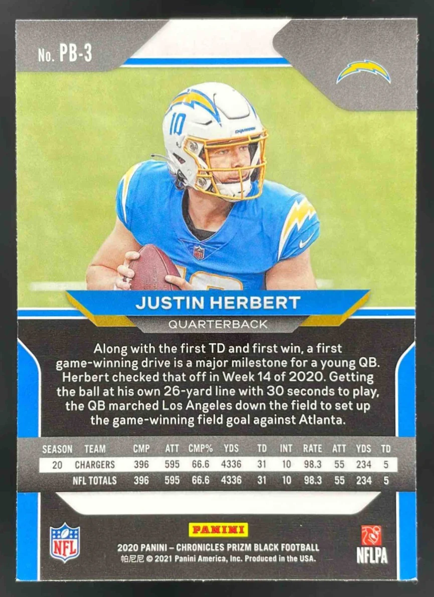 2020 Panini Chronicles Prizm Black #PB-3 Justin Herbert RC - Image 2
