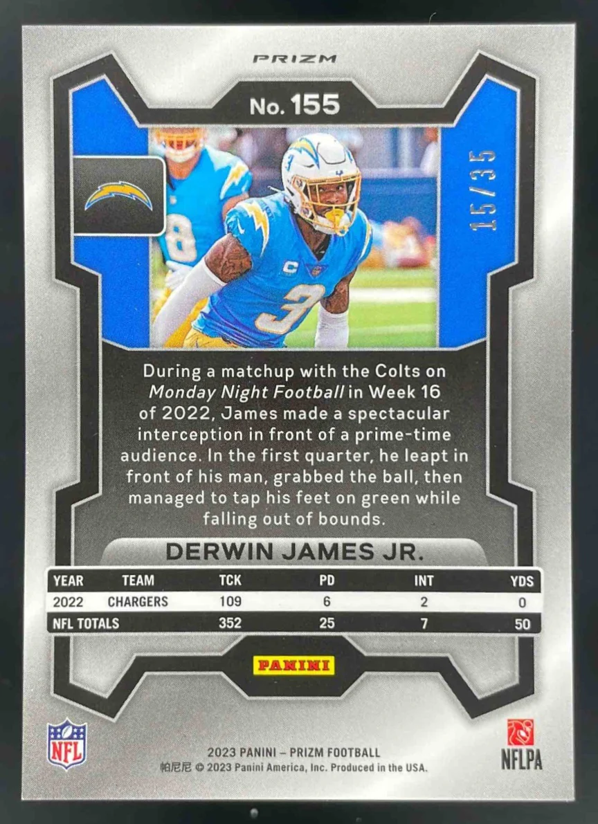 2023 Panini Prizm No Huddle Purple Prizm #155 Derwin James Jr./35 - Image 2