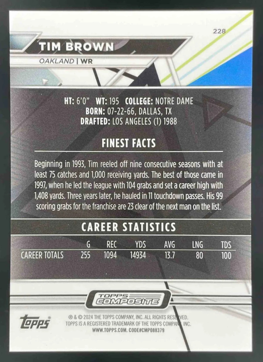 2023 Topps Composite Finest Black Red Geometric Refractors #228 Tim Brown /15 - Image 2