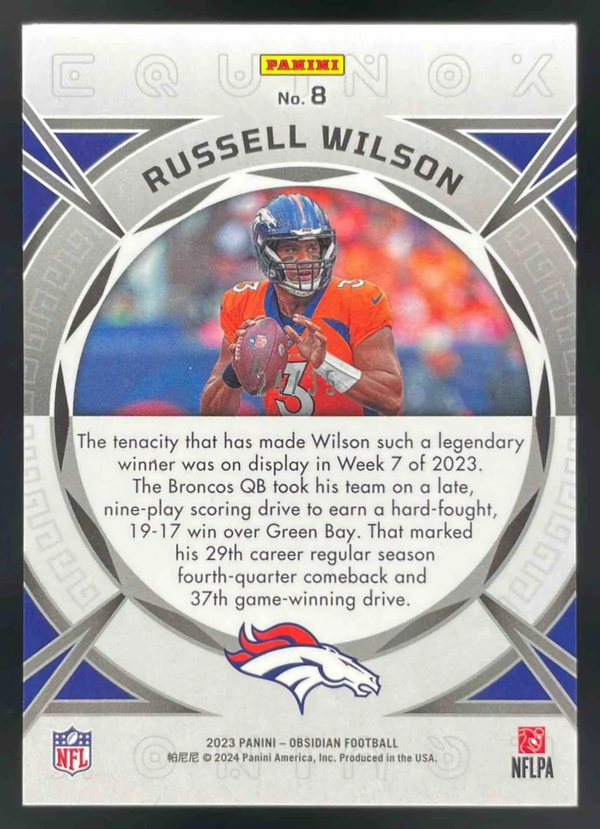 2023 Panini Obsidian Equinox Electric Etch Green #8 Russell Wilson /35 - Image 2